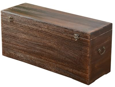 GZQWDC Wooden Storage Chest Rustic Trunk,Dark Brown Vintage Home Decor - Large Blanket Storage Box for Living Room, Bedroom, Entryway (31.5 L x 11.8 W)