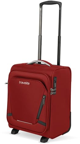 Travelite Handbagageväska med 2 hjul för eurowingar, integrerat kombinationslås, boardvagn jetpack: Kompakt mjukt bagagevagn med fästfunktion, 40 x 30 x 25 cm, 25 l, 1,8 kg, röd, Handgepäck 40cm