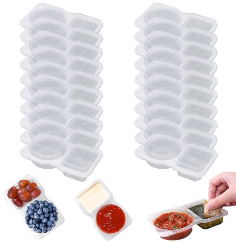 VEGCOO 20er Set Snack Pack Container mit Deckel, Doppelfach Frischhaltedosen klein, Mini Snackbox wiederverwendbar & dicht, Plastikbecher für Snacks, Sauce, Dip, Gewürze, Feinkostbecher mit Deckel