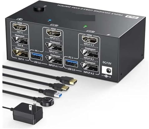 Dispositivo di commutazione Switch KVM USB Displayport a tre monitor 8K@60Hz 4K@144Hz 3 monitor 2 computer KVM Compatibilità estesa