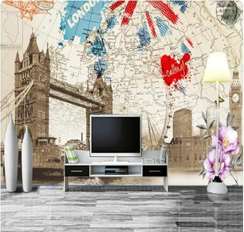 Große Retro Karte Architektur Blumen 3D Tapeten Tapete Luxus Home Esszimmer Fototapete Effekt Wohnzimmer Schlafzimmer Kinderzimmer-150cm×105cm