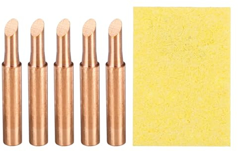 sourcing map 5 Pcs 900M Soldering Iron Tips Copper Non-Magnetic Welding Head with Cleaning Sponge Pad Replacement for Solder Station Tip (900M-T-4C)