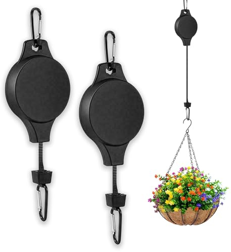 Zyluniy Rétractable Poulie pour Plante, 2 pièces Poulies de Plantes Crochet pour pots de fleurs Suspension pour plantes Suspension pour pots de plantes, mangeoire pour oiseaux (noir)