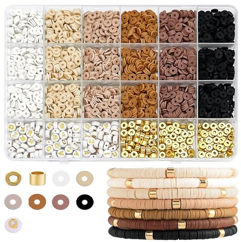 pekifaves Perlen für Armbänder set, 6mm Heishi Bunte Clay Perlen Set,Braun