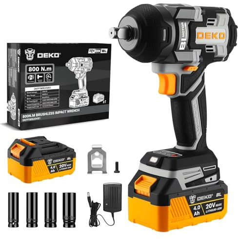 DEKOPRO Cordless Impact Wrench 1/2 Inch 800N.m 20V Brushless Impact Gun with 4.0Ah Battery,3-Speed Impact Wrenches for Automotive Repair, Tire Change, Construction & DIY Projects