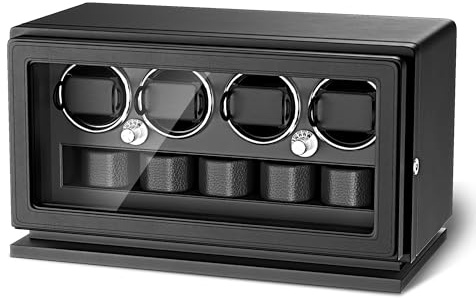 TWIXSTAR Uhrenbeweger, 2-in-1-Uhrenbeweger mit Schlüsselschloss für 3/4/6 Automatikuhren mit 4 Rotationsmodi, Mikrofaserleder, Verstellbarem Uhrenkissen, Leisem Motor und Licht für Damen & Herren