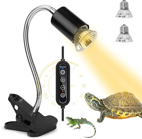 ROXIIFEE Sköldpadda Värmelampa | Tidsinställbar UVA UVB Belysningskit med 25W + 50W E27-lampor | Infraröd Värmelampa för Reptiler, Amphibier & Terrarium (tidsinställbar)