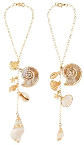 PH PandaHall 2 Styles Hängende Muschel Auto Dekor Gold Muscheln Auto Rückspiegel Charms Boho Strand Themen Auto Zubehör Für Spiegel Tasche Schlüsselanhänger 22~24cm