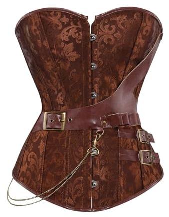 Generisch Corsetto da donna in similpelle gotica, corsetto da pirata, vintage, per cosplay, feste, carnevale, corsetto sotto il seno, costume da pirata, marrone, M