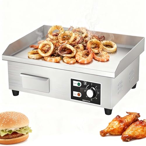 Piastra Elettrica Da 1700w 14/22 – Griglia Superiore Piatta Commerciale In Acciaio Inox, Temperatura Regolabile (122°F-572°F), Griglia Teppanyaki Antiaderente – 220v(3000W)