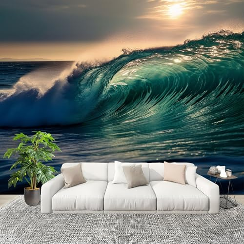 3D Photo Wallpape 200x140cm Abstract Ocean Waves Wall Mural Non-Woven Panoramic Poster Home Decoration Wallpaper Dark Blue Murals for Living Room Bedroom Lounge Office