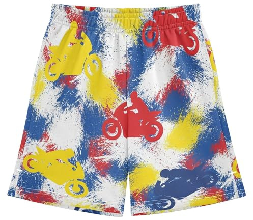 CUPADA Motorbike Pattern with Colors Boys Athletic Basketball Shorts Track Shorts with Pockets Drawstring Sports Pants for Casual Homewear 12-13T
