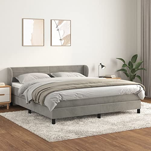 Frdhee Einzelbett Seniorenbett Bettgestell,Boxspringbett mit Matratze Hellgrau 180x200 cm Samt,Für Gästezimmer Schlafzimmer, Modern