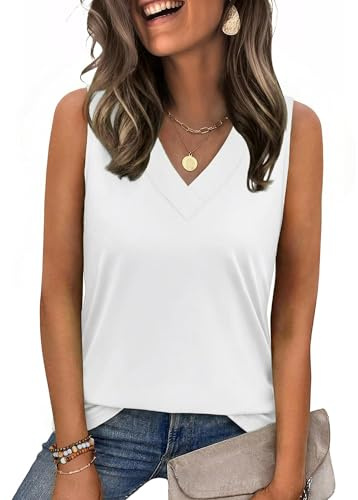 Zeagoo Vests for Women Summer Tops Sleeveless V Neck Loose Basic Camisole | Ladies Summer Tops | Ladies Tank Top | Casual Vest Tops | Stretchy Undershirt | Elegant Loose Shirt | S-2XL