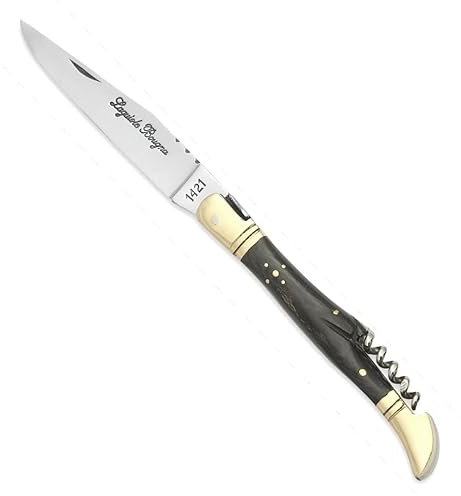 Laguiole Bougna 5374 colore en corne Noir Pneu bouchon.Custom onglet Lame en Laiton Manche en bois, gentleman's tire-bouchons couteau de poche pliant à 3 jours ouvrables à la livraison
