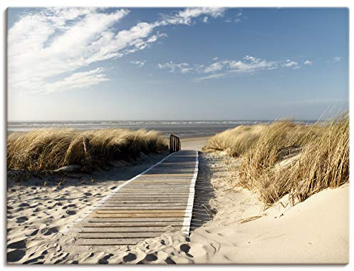 ARTLAND Wanddeko Leinwand Bilder Wandbild Strand Meer Maritim Düne Gräser Nordsee Landschaft Langeoog Steg T5RM