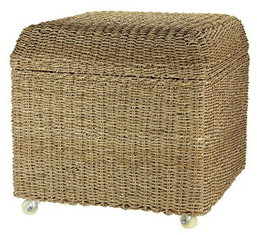 Household Essentials Seagrass Rolling Wicker Storage Ottoman