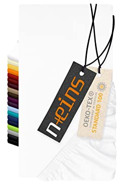 npluseins Luxus Wasserbett Spannbettlaken, 180-200x200-220 cm, Weiß | Öko-Tex Standard 100, rundum Gummizug, perfekter Sitz, hautfreundlich, pflegeleicht, bügelfrei, waschbar bei 60 °C