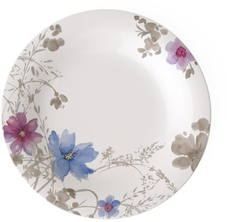 Villeroy & Boch Mariefleur Gris Basic Assiette gourmet ronde, 30 cm, Porcelaine Premium, Blanc/Multicolore