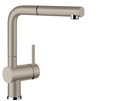 BLANCO LINUS-S | Küchenarmatur in tartufo | Mit herausziehbarem Schlauch | [11x26,6x28,2 cm] | Gesicherte Wasserqualität & wassersparend | Rückflussverhinderer | Keramik Kartusche | Hochdruck