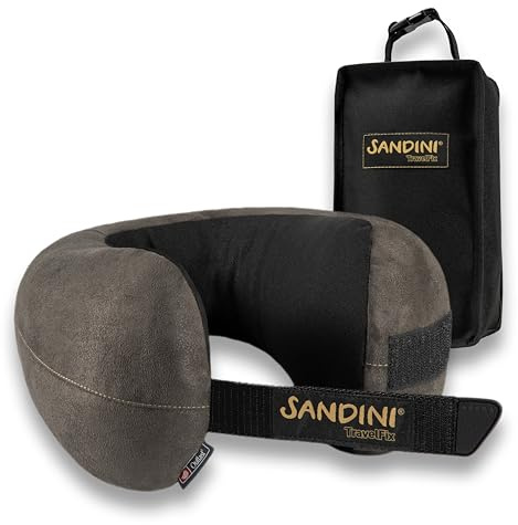 SANDINI TravelFix Outlast – Premium Reisekissen Made in EU/Nackenkissen mit ergonomischer Stützfunktion und Temperaturausgleich – Gratis Transporttasche mit Befestigungs-Clip - Made in EU