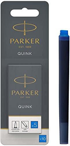 Parker Fountain Pen Ink Refill Cartridges , Long , Washable Blue QUINK Ink , 5 Count (Blister)
