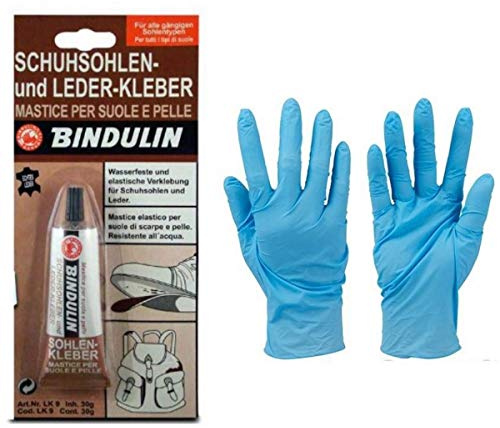 Schuhsohlen- und Lederkleber BINDULIN LK 9 und 1 Paar Nitrilhandschuhe, 28 g