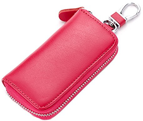 iSuperb® Praktisch Schlüsseletui Schlüsselmäppchen Leder Autoschlüssel Auto Key Schlüsseltasche mit Reißverschluss für Damen Herren Rose