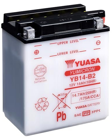 YUASA BATTERIE YB14-B2 offen ohne Saeure, 134 mm x 89 mm x 166 mm