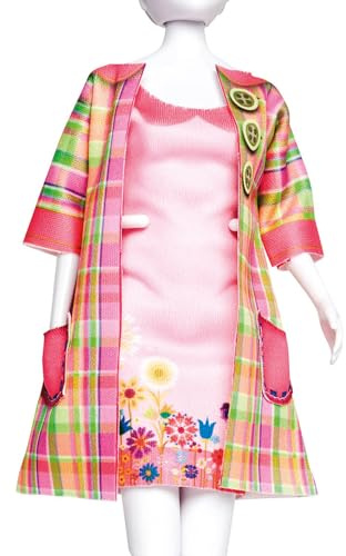 DRESS YOUR DOLL Mini Schneiderpuppe Nähset Anfänger Mit Stoff BETTY MADRAS Modepuppen Kleidung Nähen Lernen für Kinder Kreatives Hobby für Zuhause ca. 30 x 39 cm Modedesign Puppe Fashion Design Kit