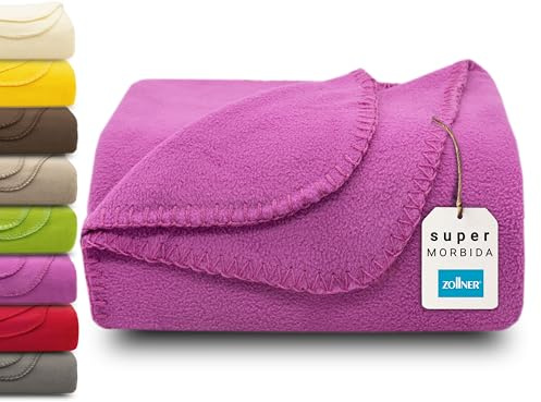 ZOLLNER Kuscheldecke in violett - weiche Couchdecke in 130x170 cm - mit Kettelrand - Polyester - waschbar bis 95°C – Hotelqualität - Oeko Tex® Zertifiziert