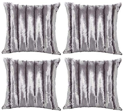 Red Rainbow Modern Grey Silver Faux Mink Fur Set of 4, 18 inch Super Soft Cushion Covers