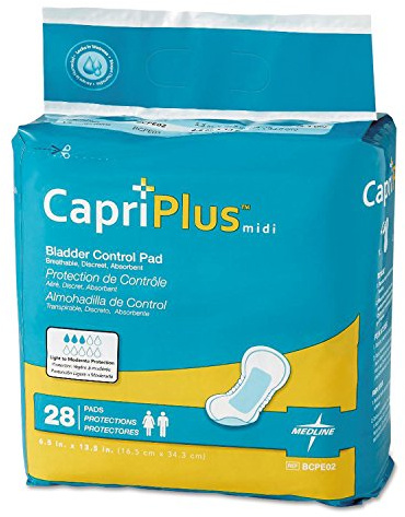 Capri Plus Bladder Control Pads, Extra Plus, 6 1/2 x 13 1/2, 28/Pack, 6/Carton