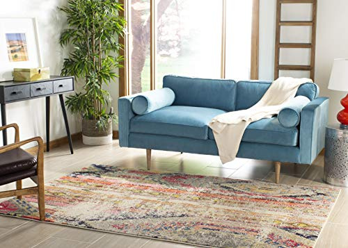 SAFAVIEH Boho Teppich für Wohnzimmer, Esszimmer, Schlafzimmer - Monaco Collection, Kurzer Flor, Hellgrau und Multi, 122 X 170 cm