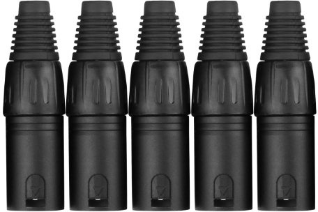 Pronomic XMPLUG Black XLR Stecker male - 5er Pack, Ausführung: 3-polig | Stecker schwarz, Verriegelbar, Spezielles Gehäuse-Design für optimale Griffigkeit, Stabiles Druckguss-Gehäuse, 5 Stück
