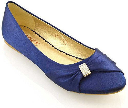 ESSEX GLAM Womens Bridal Wedding Satin Pumps Ladies Slip ON Prom Bridesmaid Pumps Shoes Size 3 4 5 6 7 8 (UK 8 / EU 41 / US 10, Navy Satin)