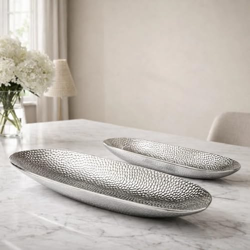 Dekoschale Silber Obstschale modern Keramikschale Tisch-Deko Silber Hochzeitsdeko Silberschale Gebäckschale Obstteller Früchteschale Dekoschalen silberne Schalen Keramik Deko Tablett Kerzenteller