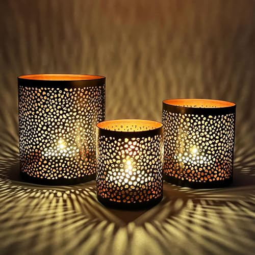 3er Set Orientalisches Windlicht Estelle Teelichthalter Metall 14 cm