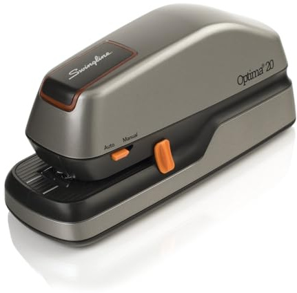 Swingline Electric Stapler, 20 Sheet Capacity, Optima 20, Jam Free, Auto or Manual, Plug In or Battery, Silver (48208)