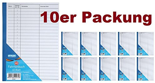 Fahrtenbuch, A5, 40 Blatt, 10 Stück