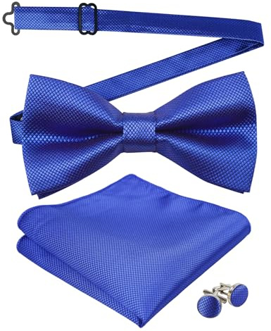 Alizeal Herren Solide vorgebundene Fliege Manschettenknöpfe Hanky Set für Männer Hals tragen, Royal Blau