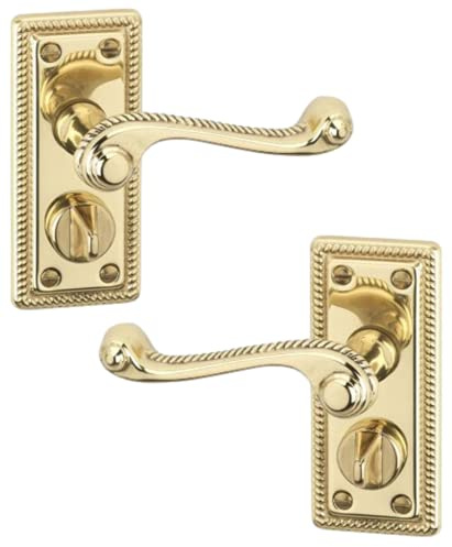 URFIC 54-30-315-01 Georgian Polished Brass Privacy Traditional Door Handle Set