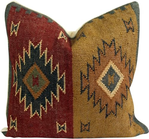 GURU SHOP Handgewebte Kelim Kissenhülle aus Jute und Baumwolle, 50 * 50 cm | Ethno-Stil, ideal für Sofa und Bett, handgefertigt, Farben und Muster variieren