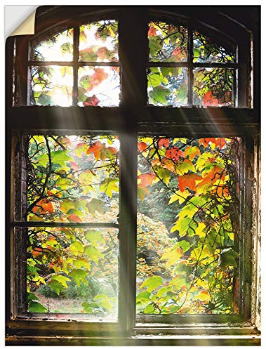 ARTland Wanddeko Wandtattoo selbstklebende Vinylfolie Fensterblick Fenster Natur Herbst Garten Ausblick Altbau T5XH
