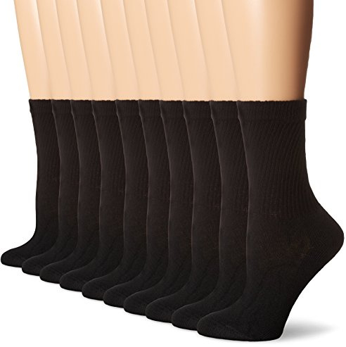 Hanes womens 10-pair Value Pack Crew fashion liner socks, Black, 8 12 US