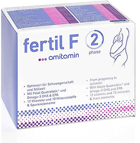 amitamin Fertil F Phase 2, 120 Kapseln, für Schwangerschaft und Stillzeit, Premium Komplexformel aus Folat, Folsäure, Omega-3 Fettsäuren DHA und EPA und 24 Mikronährstoffen