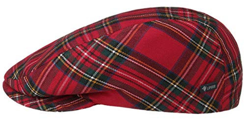 Lipodo Tartan Flatcap Damen Herren Kinder Schiebermütze Made in Italy Herbst Winter gefüttert Karomuster rot 61 cm