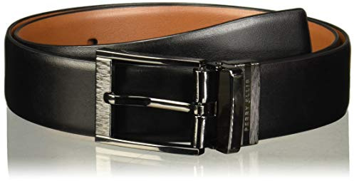 Perry Ellis Portfolio Feather Edge Leather Men's Belt, Reversible with Etched Buckle, Soft Touch Material (Sizes 30-54 Inches Big & Tall), Black / Brown Reversible, 36