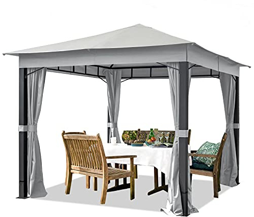 TOOLPORT Pavillon de Jardin 3x3 m ALU Premium env. 220 g/m² bâche imperméable pavillon 4 côtés Tente de Jardin Gris Clair env. 9x9cm Profil