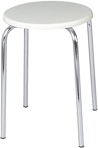 WENKO Badhocker Exclusiv, Sitz-, und Ablagefläche belastbar bis max. 120 kg, Hocker für Dusche und Badezimmer aus robustem Stahl, Chromgestell mit runder MDF-Sitzfläche, 32 x 42,5 x 32 cm, Chrom/Weiß
